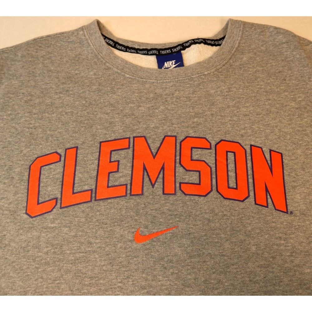 Clemson Tigers Nike Center Swoosh Gray fleece Crew Sweatshirt Mens 3XL EUC - Picture 3 of 10